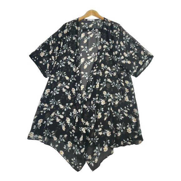 Emory Park Floral Print Open Cardigan size Large Black AS IS - Picture 1 of 7